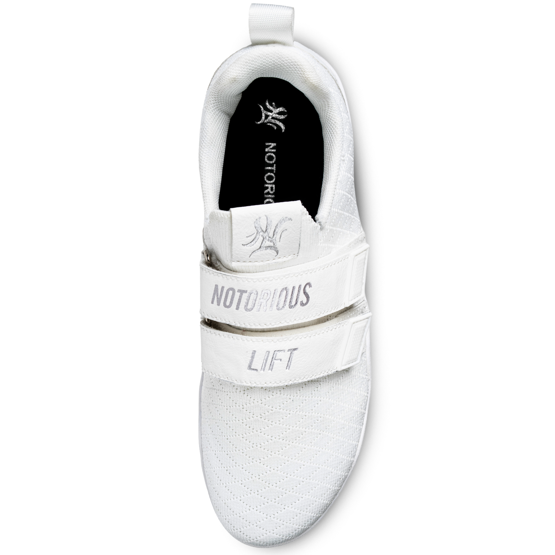 Notorious Lifters Gen 3 White front view - lightweight knit construction, zero drop sole