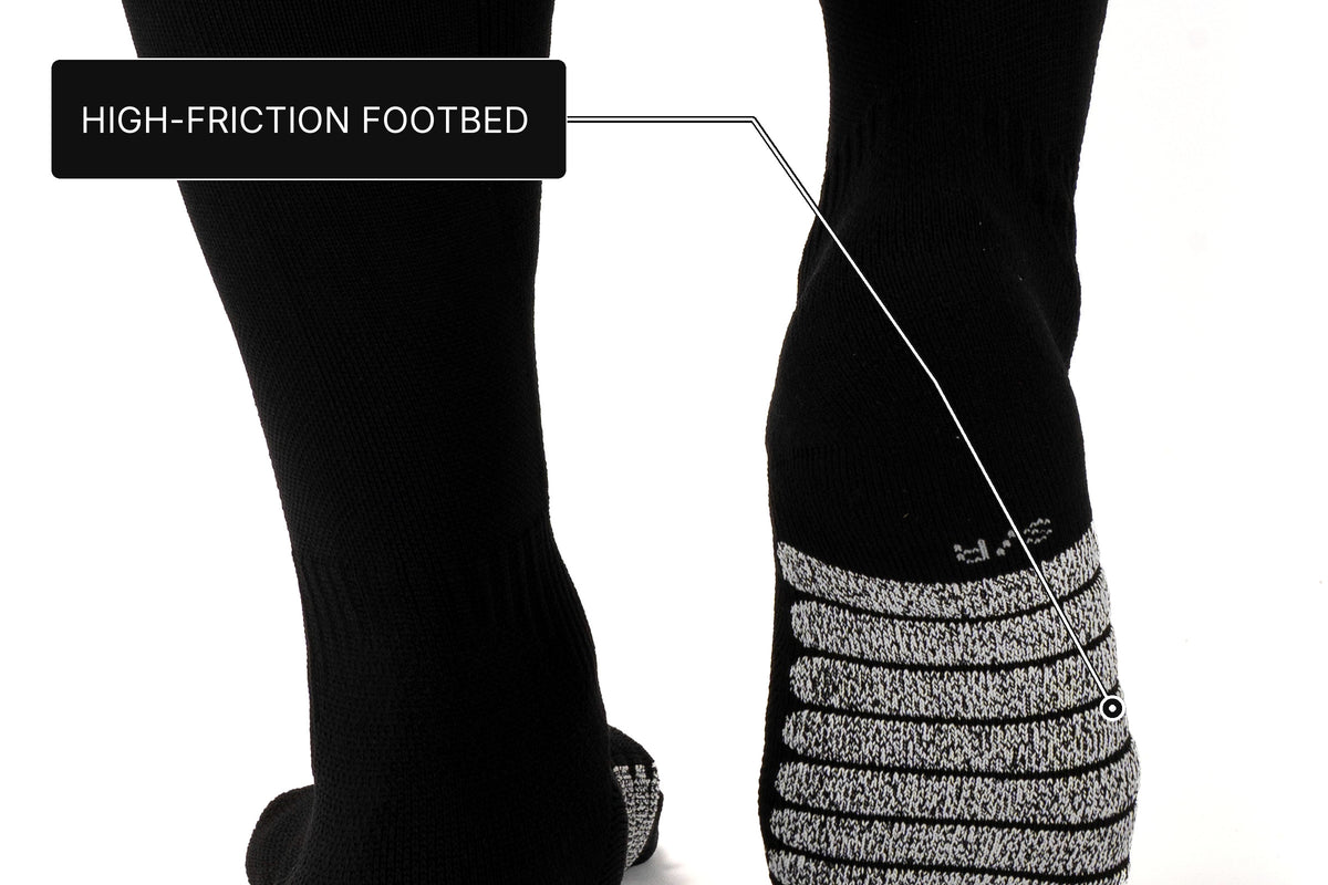 Close crop of the Performance Deadlift Sock footbed showing the high-friction thread texture.